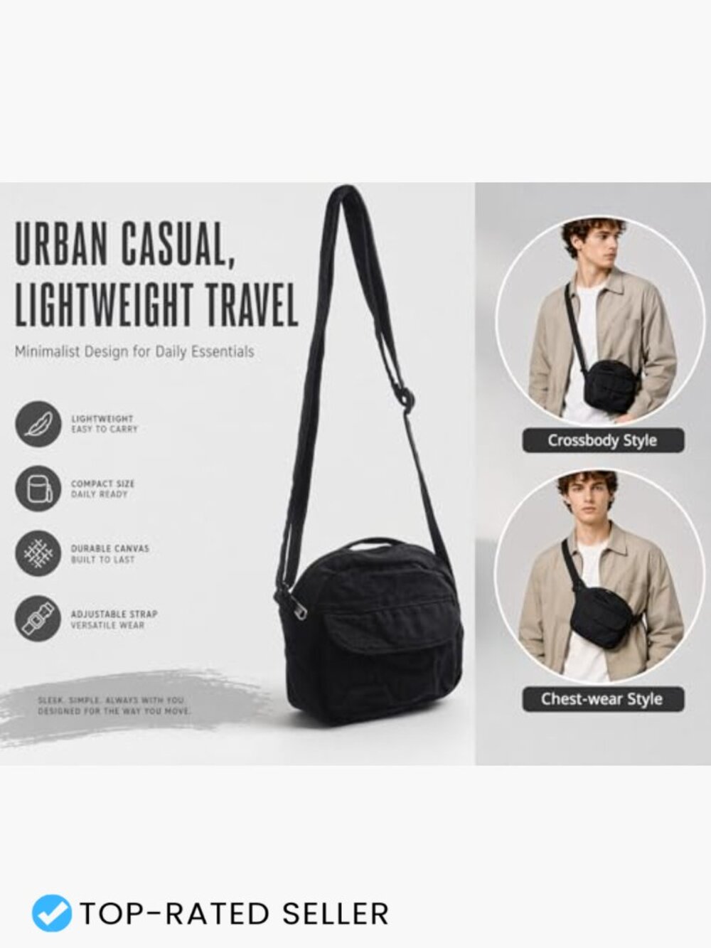 Canvas Crossbody Bag Small Cute Purse Mini Shoulder Bag Zipper Closure - Picture 6 of 7